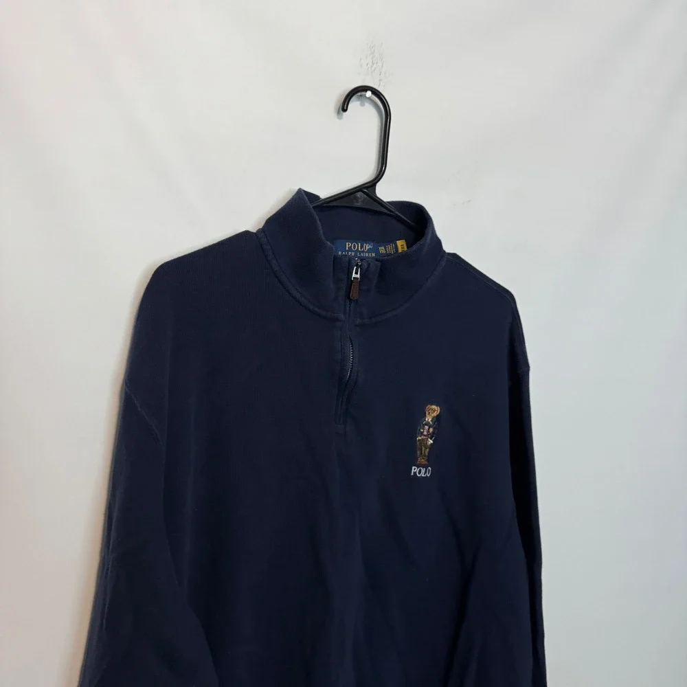 Polo Ralph Lauren 1/4 Zip Sweater Mens XXL Navy Polo Bear Estate Rib Pullover